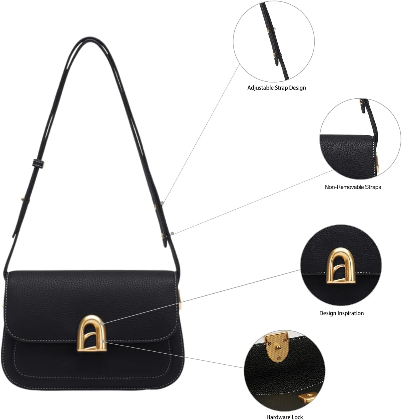 LAFESTIN Genuine Leather Shoulder Bag for Women with Adjustable Strap - Stylish Crossbody Purse Designer Handbags for Women