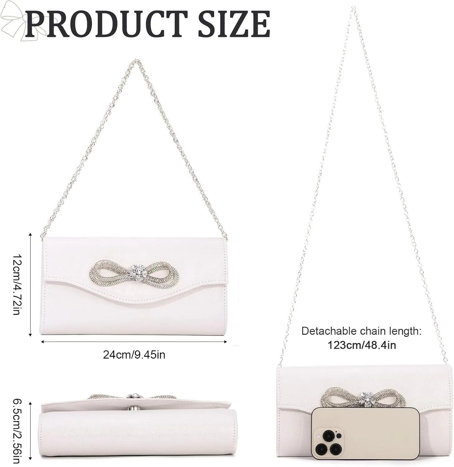 Lanpet Women Bow Evening Bag Rhinestone Clutch Purse Wedding Prom Purse Formal Cocktail Prom Handbag