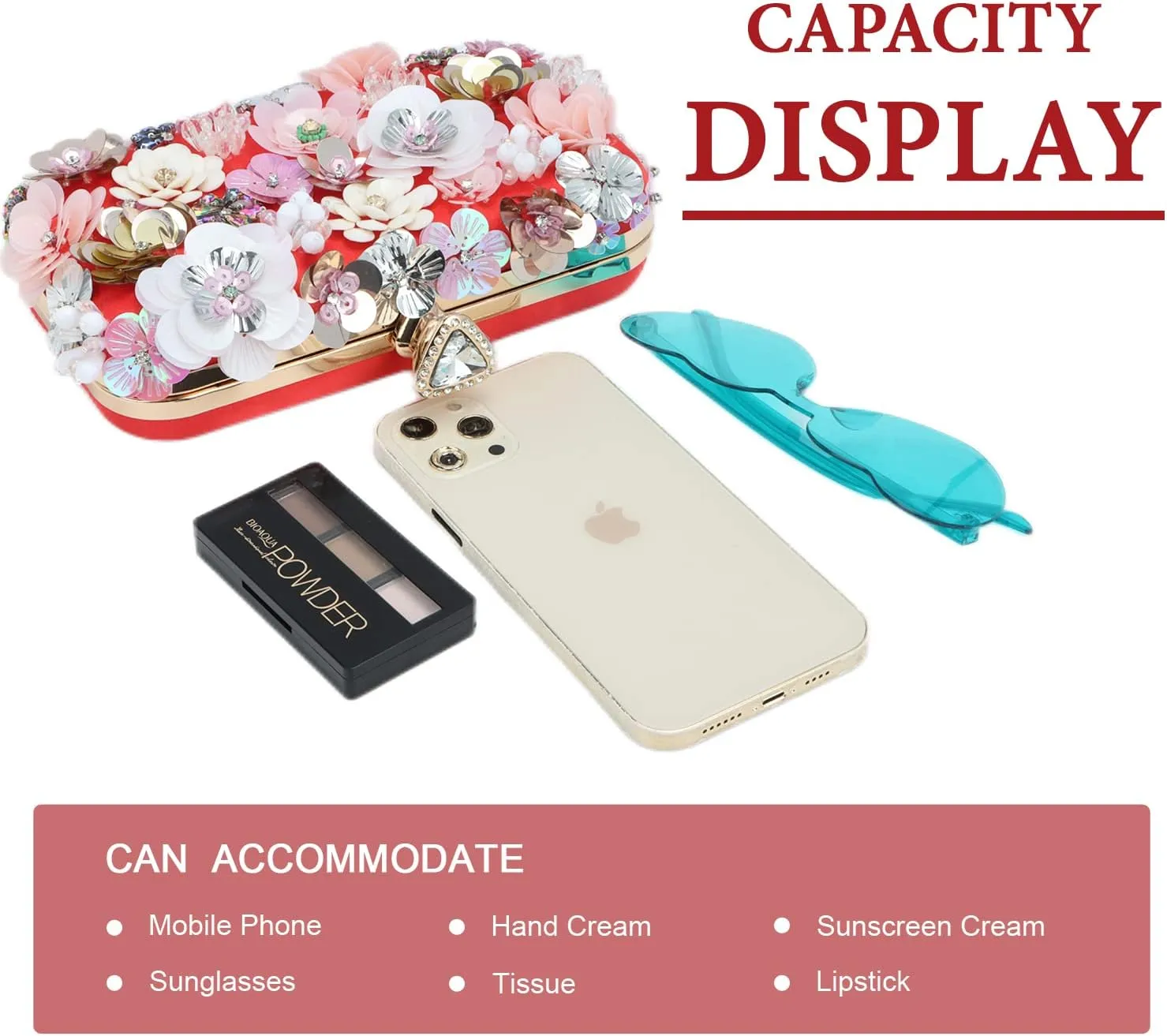 Lanpet Women Clutches Flower Evening Handbag Chain Strap Shoulder Bag