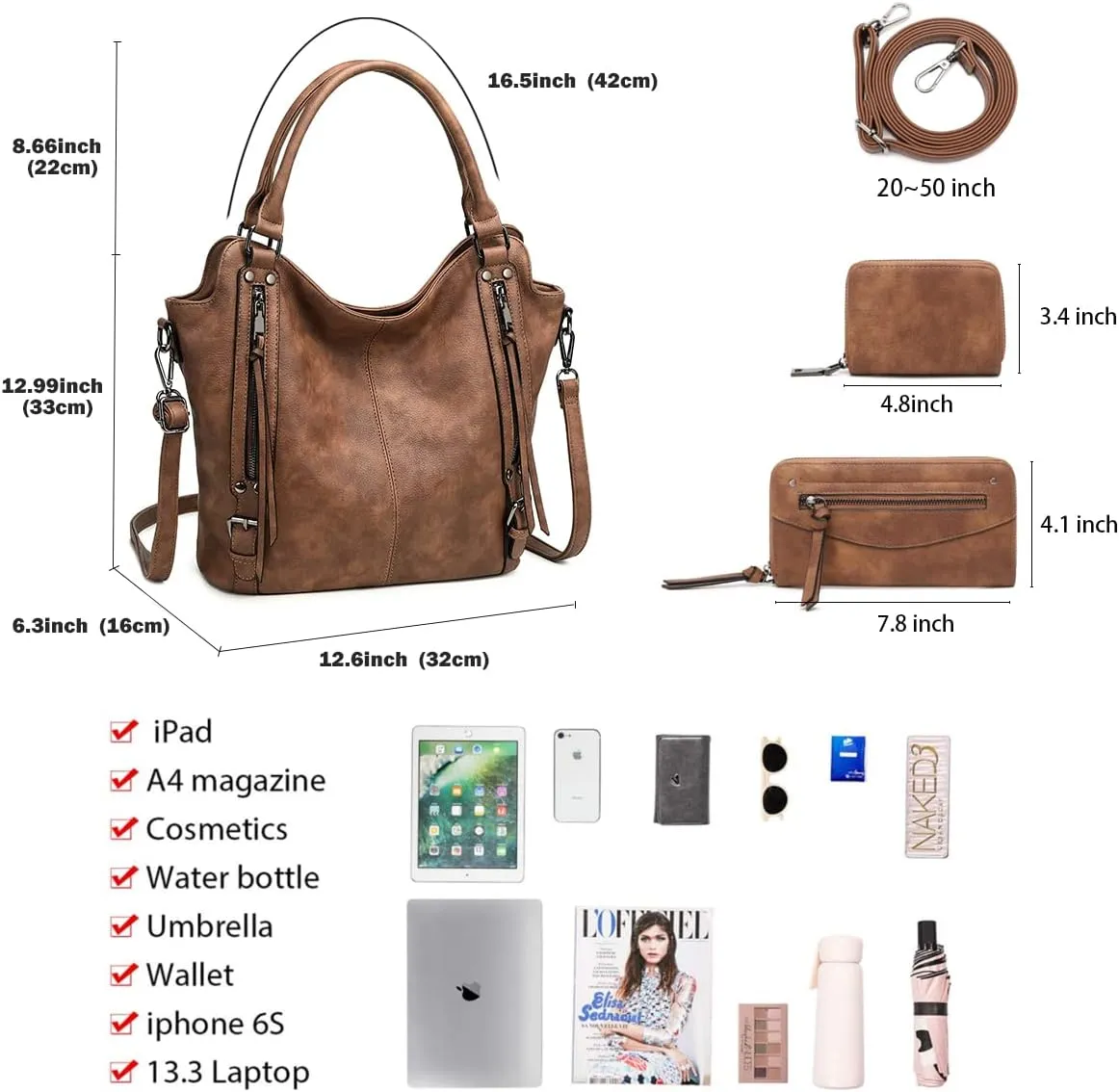 lapsting Hobo Bags for Women Handbags Purse Ladies Boho Shoulder Bag Crossbody Purses Faux Leather