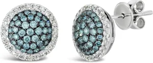 LE VIAN 7/8 Carat White and Blue Diamond Round Halo Stud Earrings with Push Backs for Women in 14k White Gold (H-I/Fancy Blue, SI2-I1, cttw)