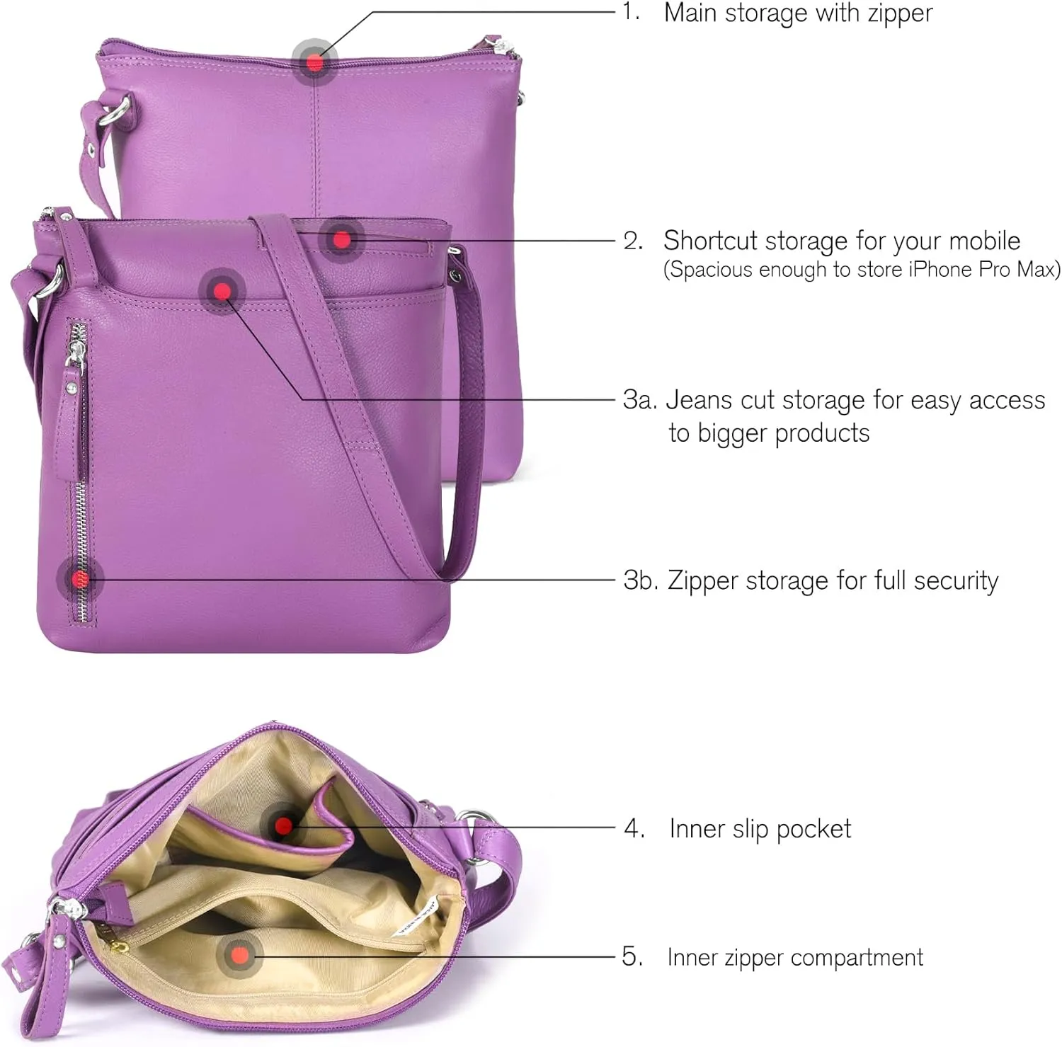 Leather Crossbody Bags for Women - Ladies Sling Handbags - Medium Cross body Purses Handbags - Purses For Women