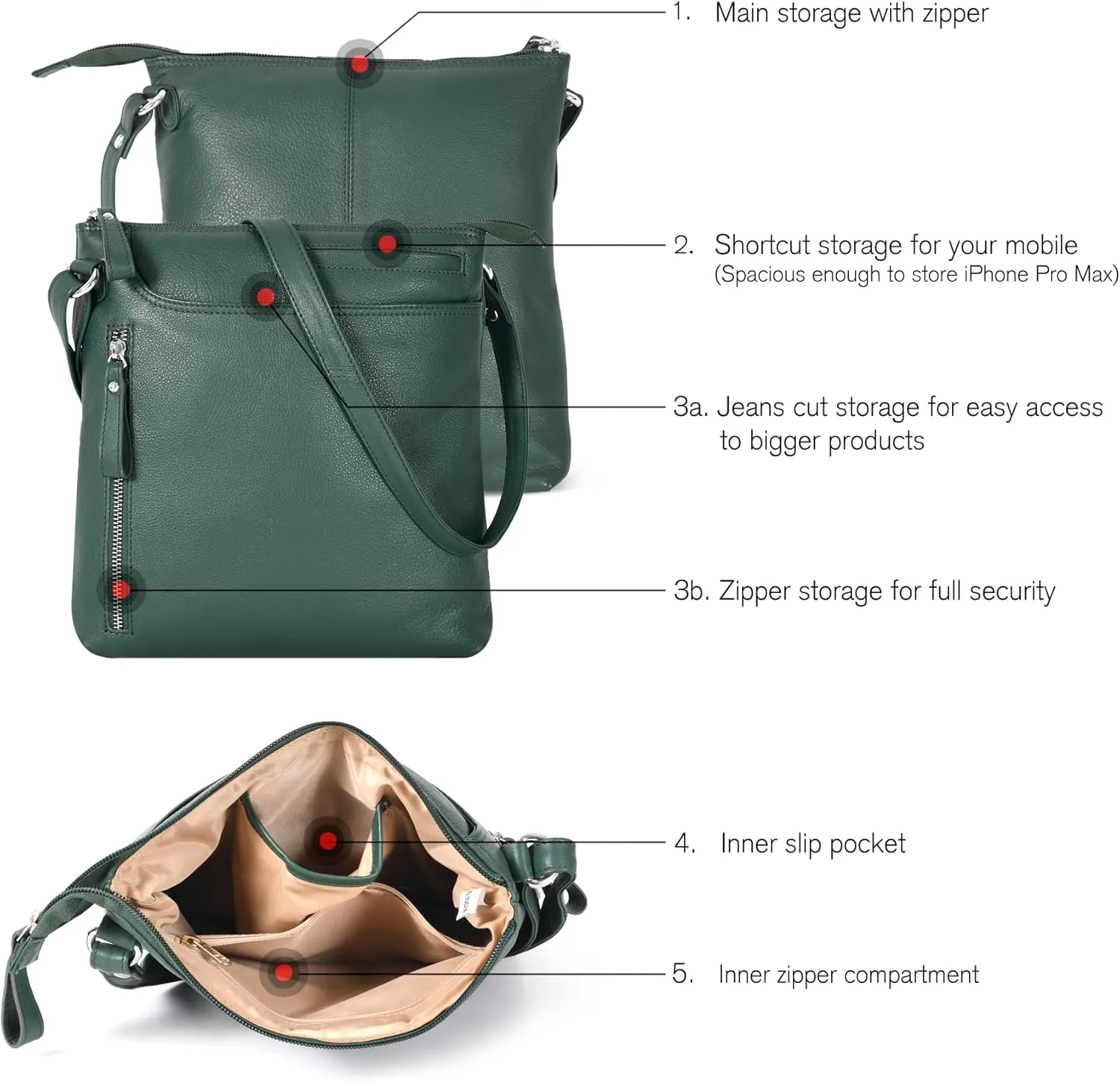 Leather Crossbody Bags for Women - Ladies Sling Handbags - Medium Cross body Purses Handbags - Purses For Women