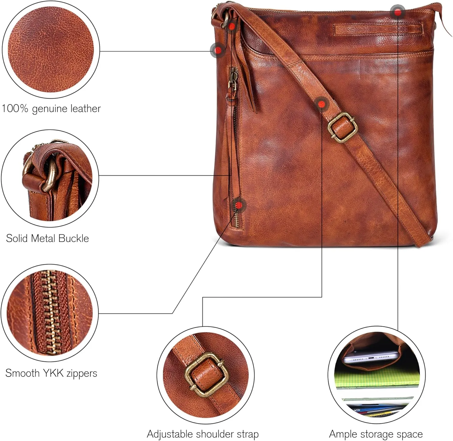 Leather Crossbody Bags for Women - Ladies Sling Handbags - Medium Cross body Purses Handbags - Purses For Women