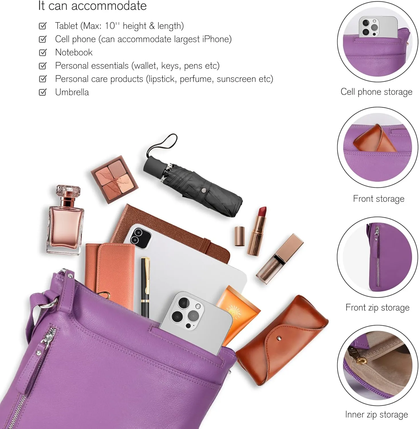 Leather Crossbody Bags for Women - Ladies Sling Handbags - Medium Cross body Purses Handbags - Purses For Women