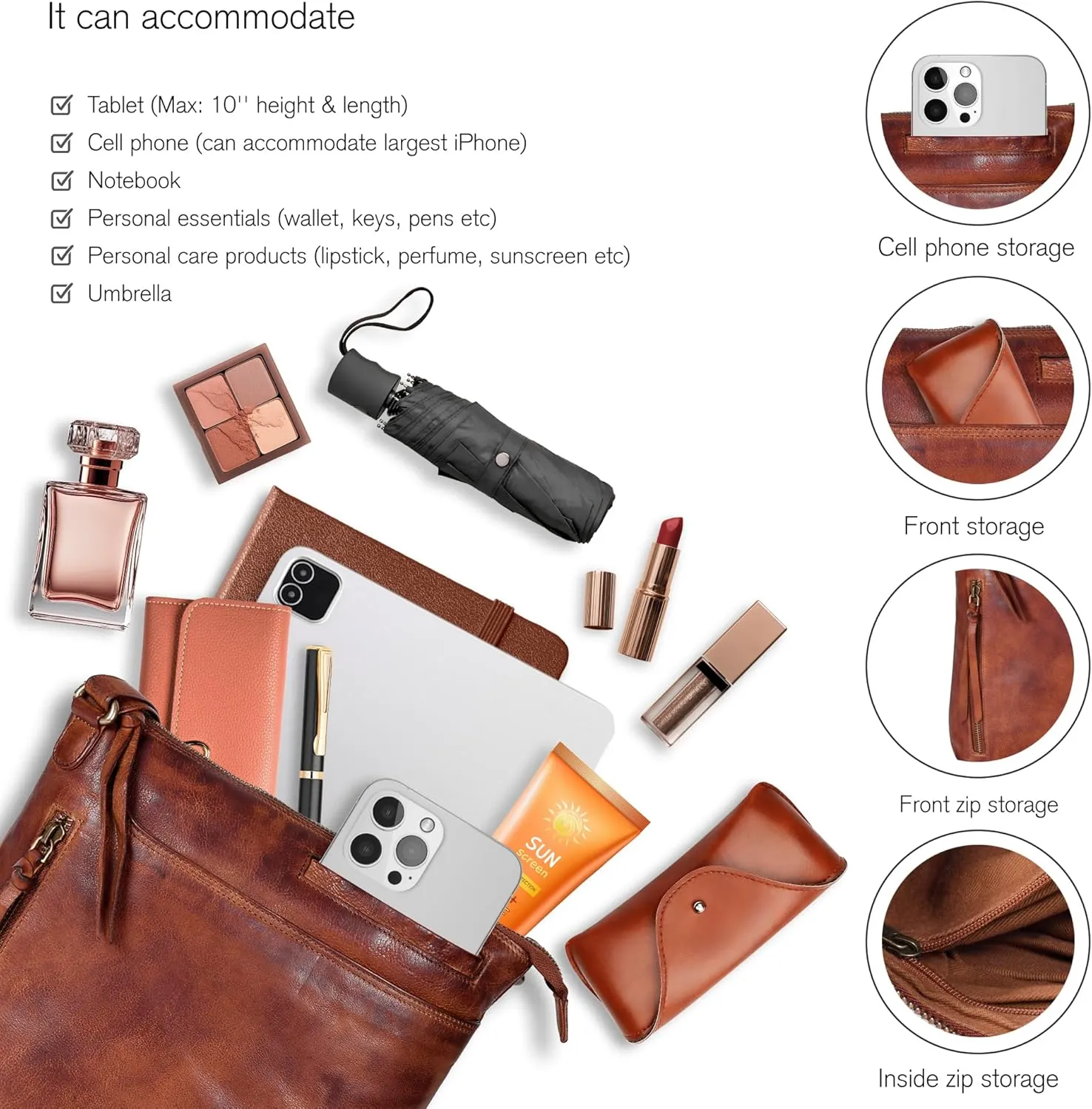 Leather Crossbody Bags for Women - Ladies Sling Handbags - Medium Cross body Purses Handbags - Purses For Women