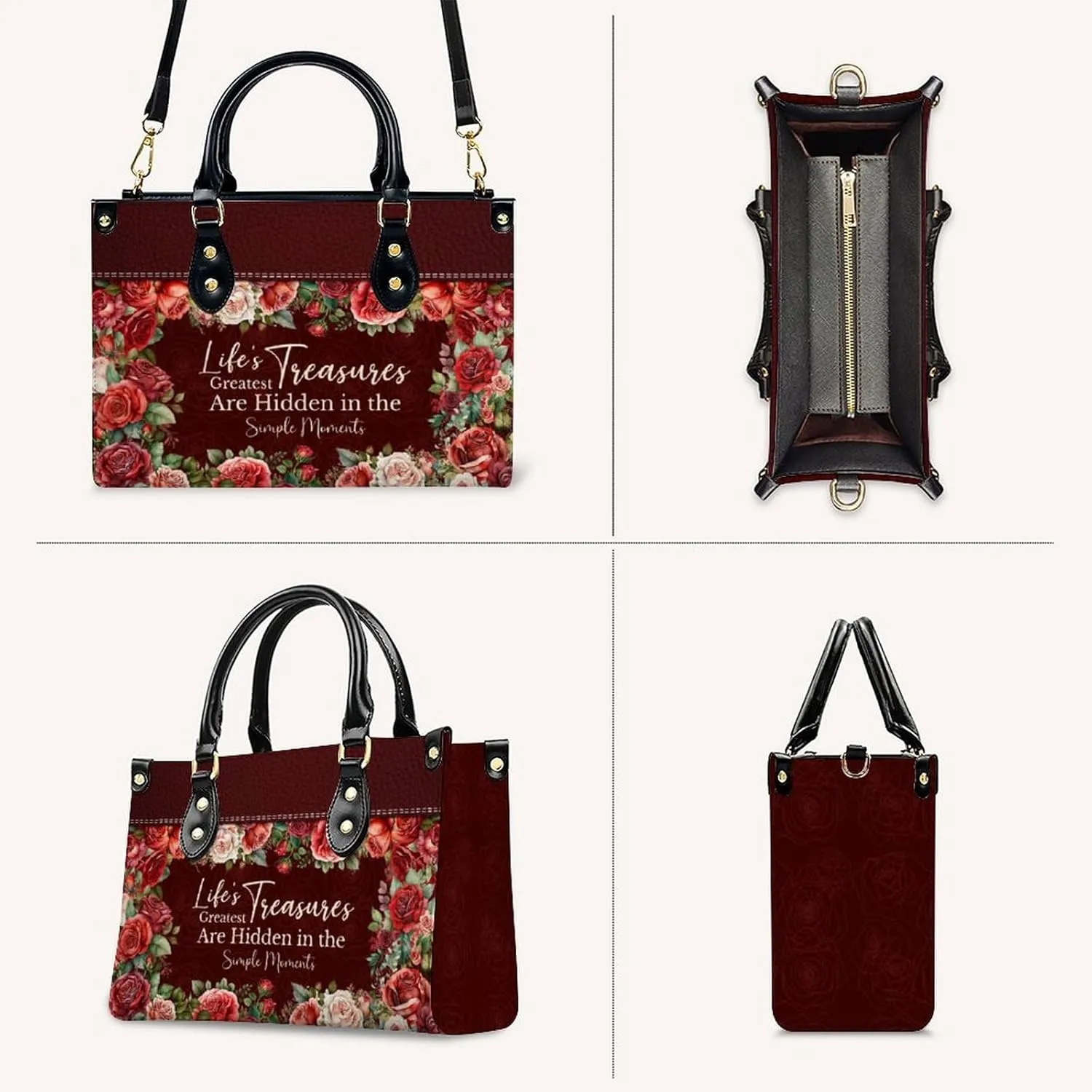 Leather Handbag for Women, Flower Tote Bags Crossbody Bag, Shoulder Purses for Daily & Travel, Gifts for Mom