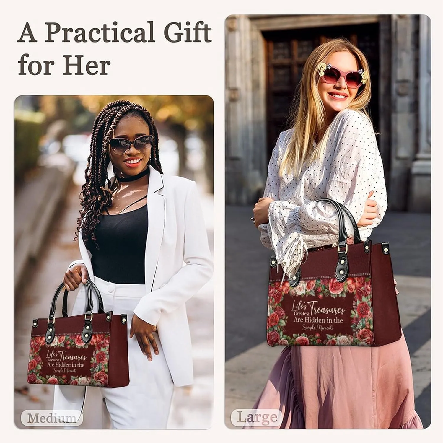Leather Handbag for Women, Flower Tote Bags Crossbody Bag, Shoulder Purses for Daily & Travel, Gifts for Mom
