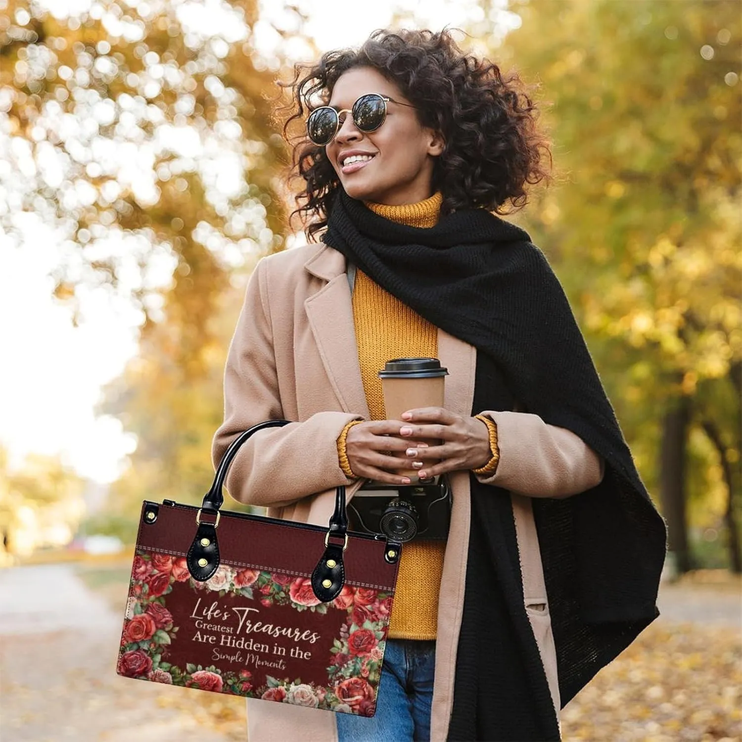 Leather Handbag for Women, Flower Tote Bags Crossbody Bag, Shoulder Purses for Daily & Travel, Gifts for Mom