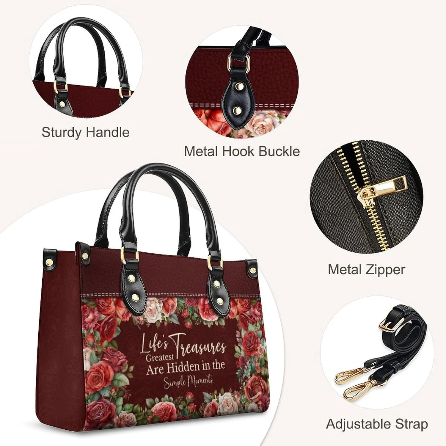 Leather Handbag for Women, Flower Tote Bags Crossbody Bag, Shoulder Purses for Daily & Travel, Gifts for Mom
