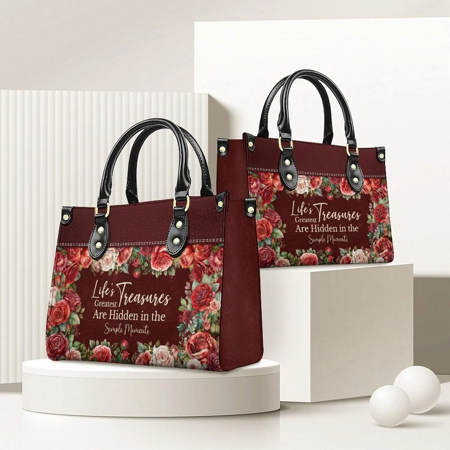 Leather Handbag for Women, Flower Tote Bags Crossbody Bag, Shoulder Purses for Daily & Travel, Gifts for Mom