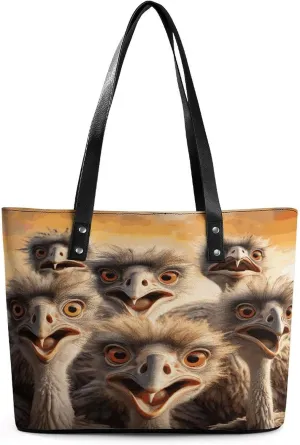 Leather Purse For Women Elegance A Flock of Ostriches Printing Tote Bag Pu Purses Handbags For Work Travel Casual Use