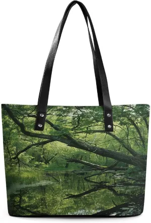 Leather Purse For Women Elegance An Ancient Swamp Printing Tote Bag Pu Purses Handbags For Work Travel Casual Use