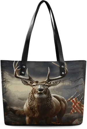 Leather Purse For Women Elegance Deer Hunting Season Printing Tote Bag Pu Purses Handbags For Work Travel Casual Use