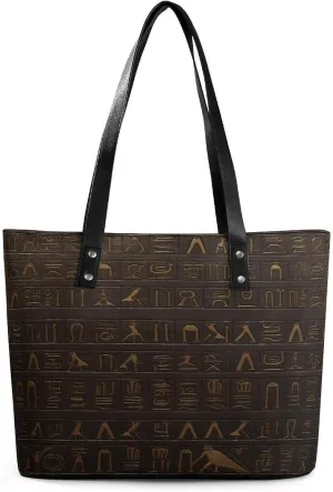 Leather Purse For Women Elegance Egyptian Hieroglyph Printing Tote Bag Pu Purses Handbags For Work Travel Casual Use