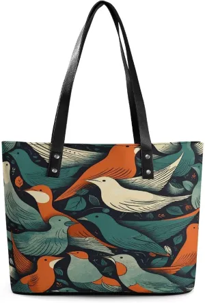 Leather Purse For Women Elegance Flock of Birds Printing Tote Bag Pu Purses Handbags For Work Travel Casual Use