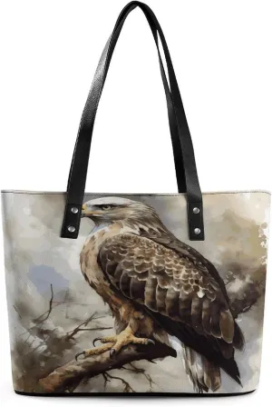 Leather Purse For Women Elegance Hawk Sitting in The Tree Printing Tote Bag Pu Purses Handbags For Work Travel Casual Use