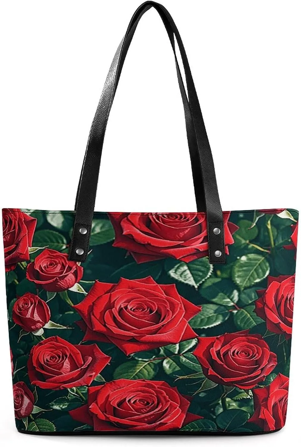 Leather Purse For Women Elegance Red Rose Romantic Printing Tote Bag Pu Purses Handbags For Work Travel Casual Use