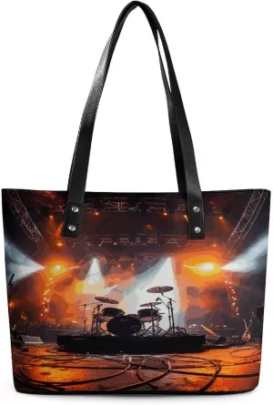 Leather Purse For Women Elegance Rock Concert Stage Printing Tote Bag Pu Purses Handbags For Work Travel Casual Use