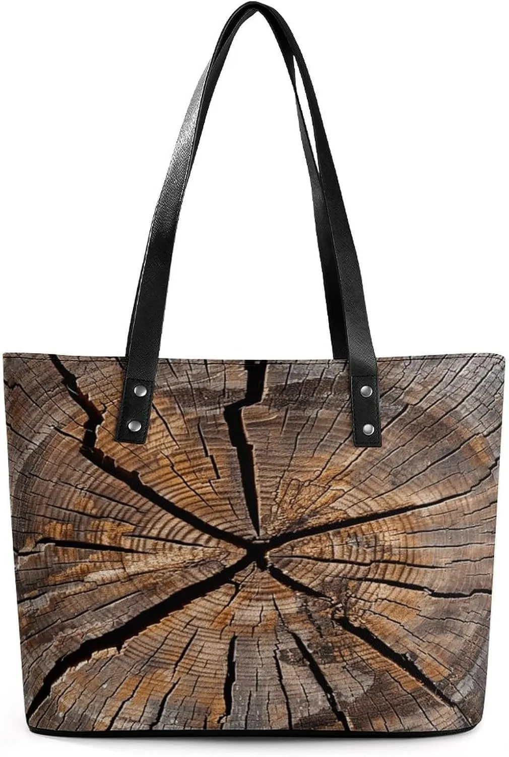 Leather Purse For Women Elegance Tree Stump Wood Grain Printing Tote Bag Pu Purses Handbags For Work Travel Casual Use