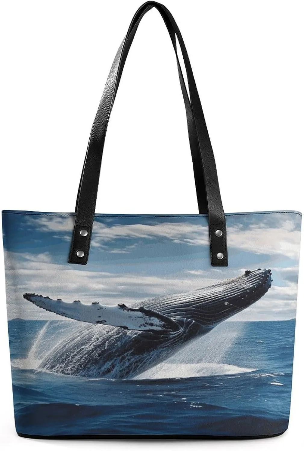 Leather Purse For Women Elegance Whale Above Sea Water Printing Tote Bag Pu Purses Handbags For Work Travel Casual Use