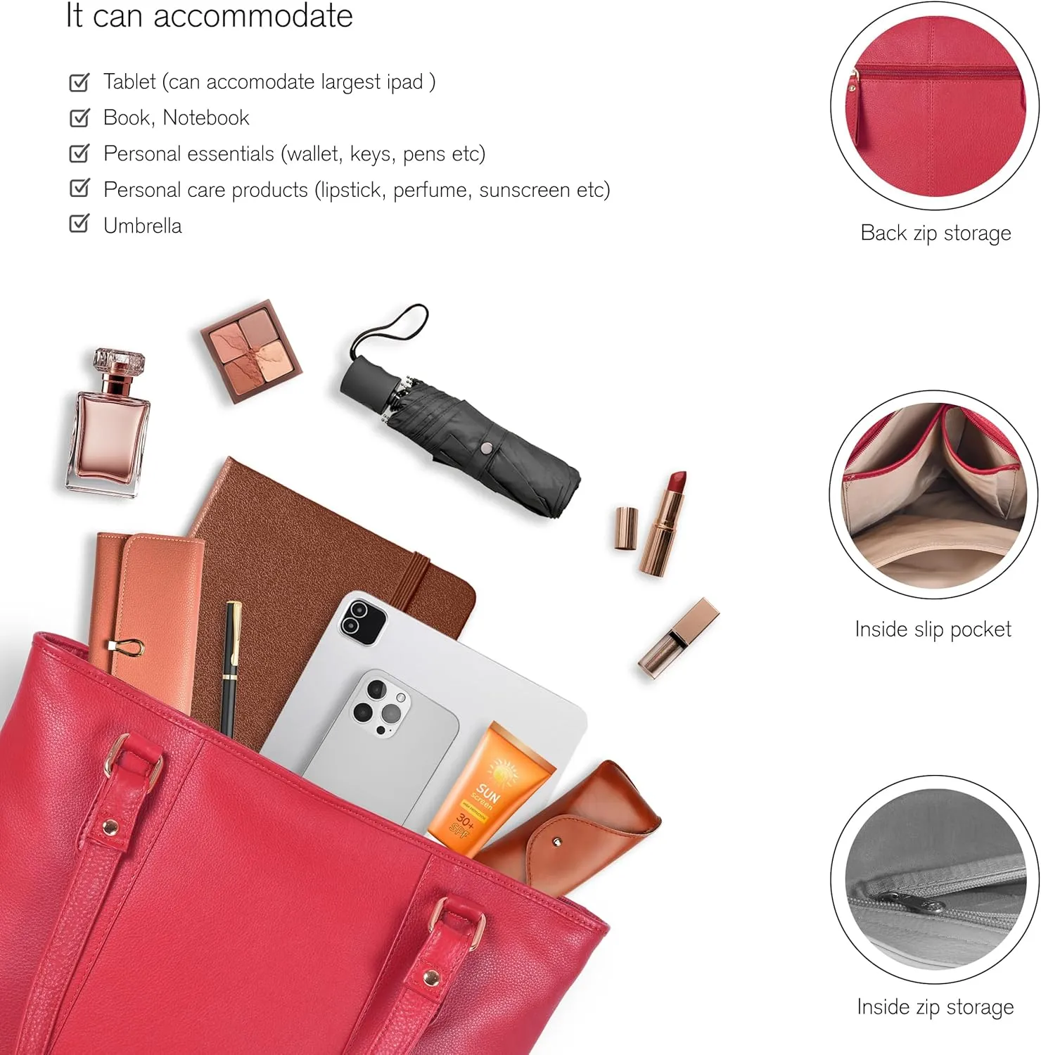 Leather Purse For Women - Real Leather Tote For Women - Ladies Shoulder Handbag For Work, Travel, Casual Use