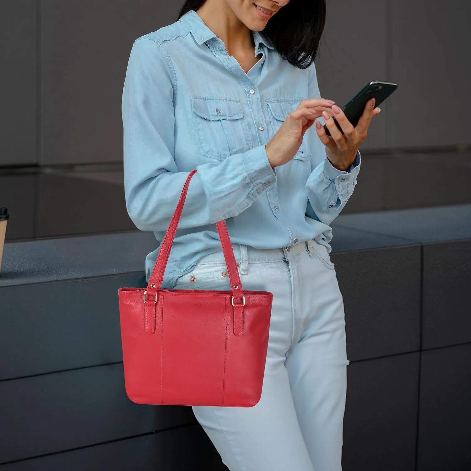 Leather Purse For Women - Real Leather Tote For Women - Ladies Shoulder Handbag For Work, Travel, Casual Use