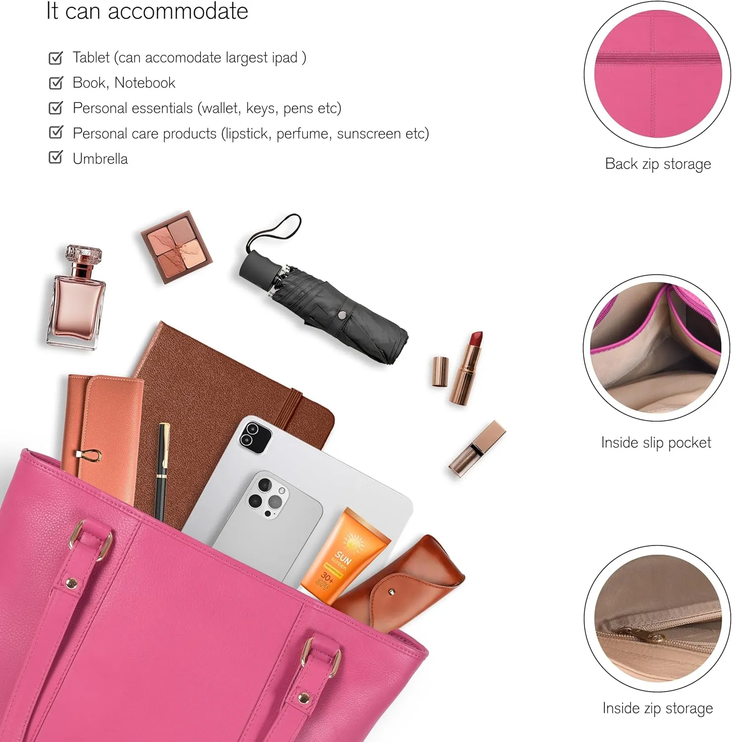 Leather Purse For Women - Real Leather Tote For Women - Ladies Shoulder Handbag For Work, Travel, Casual Use