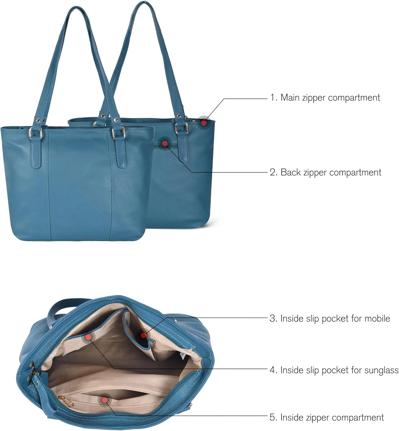 Leather Purse For Women - Real Leather Tote For Women - Ladies Shoulder Handbag For Work, Travel, Casual Use