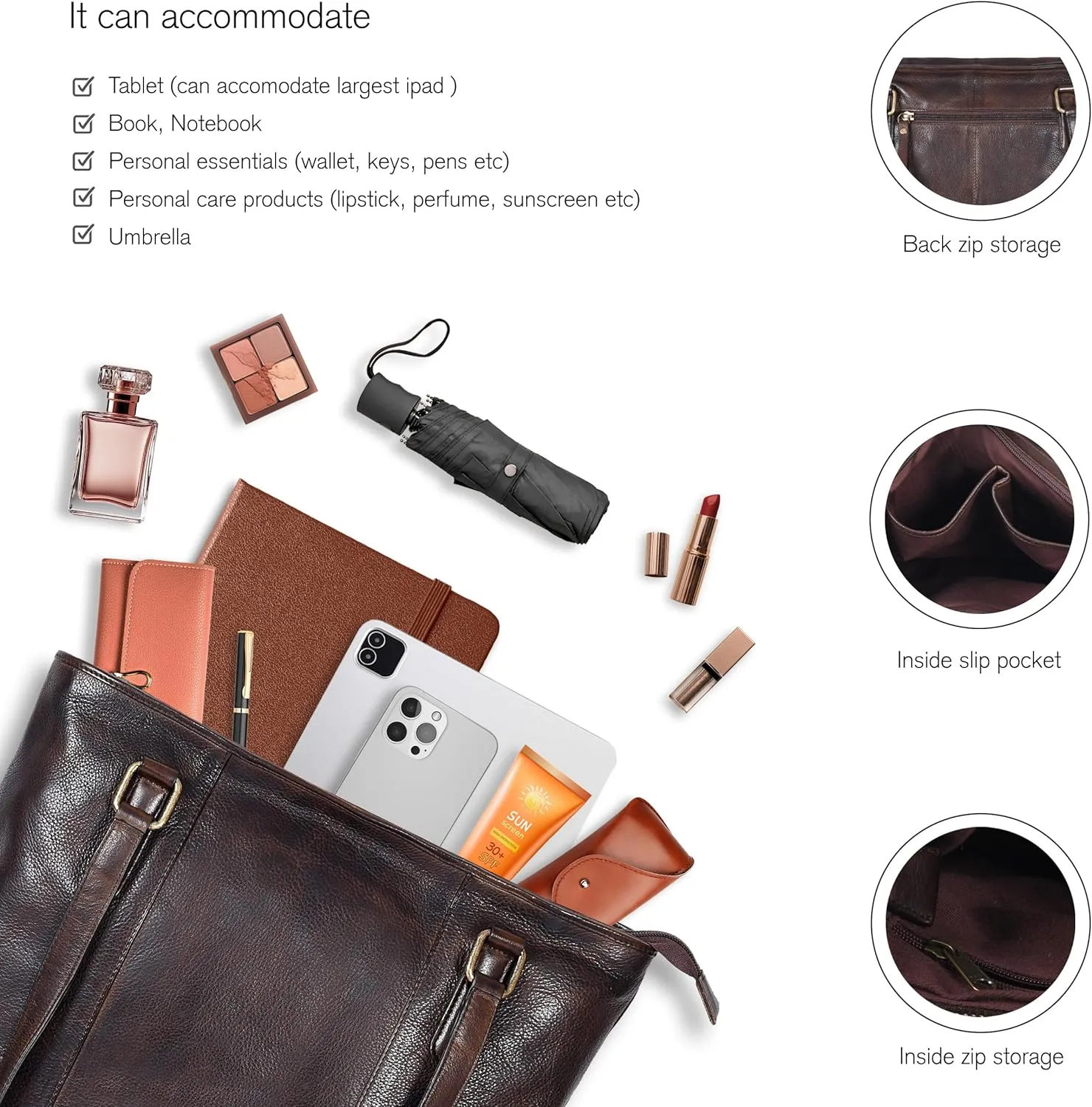 Leather Purse For Women - Real Leather Tote For Women - Ladies Shoulder Handbag For Work, Travel, Casual Use
