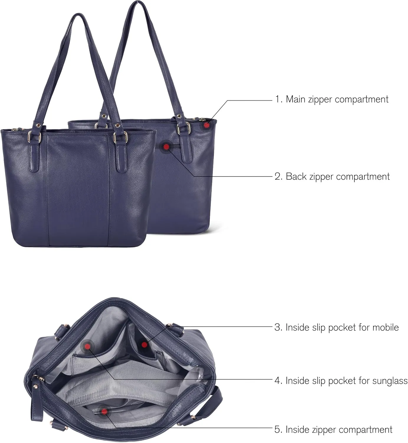 Leather Purse For Women - Real Leather Tote For Women - Ladies Shoulder Handbag For Work, Travel, Casual Use