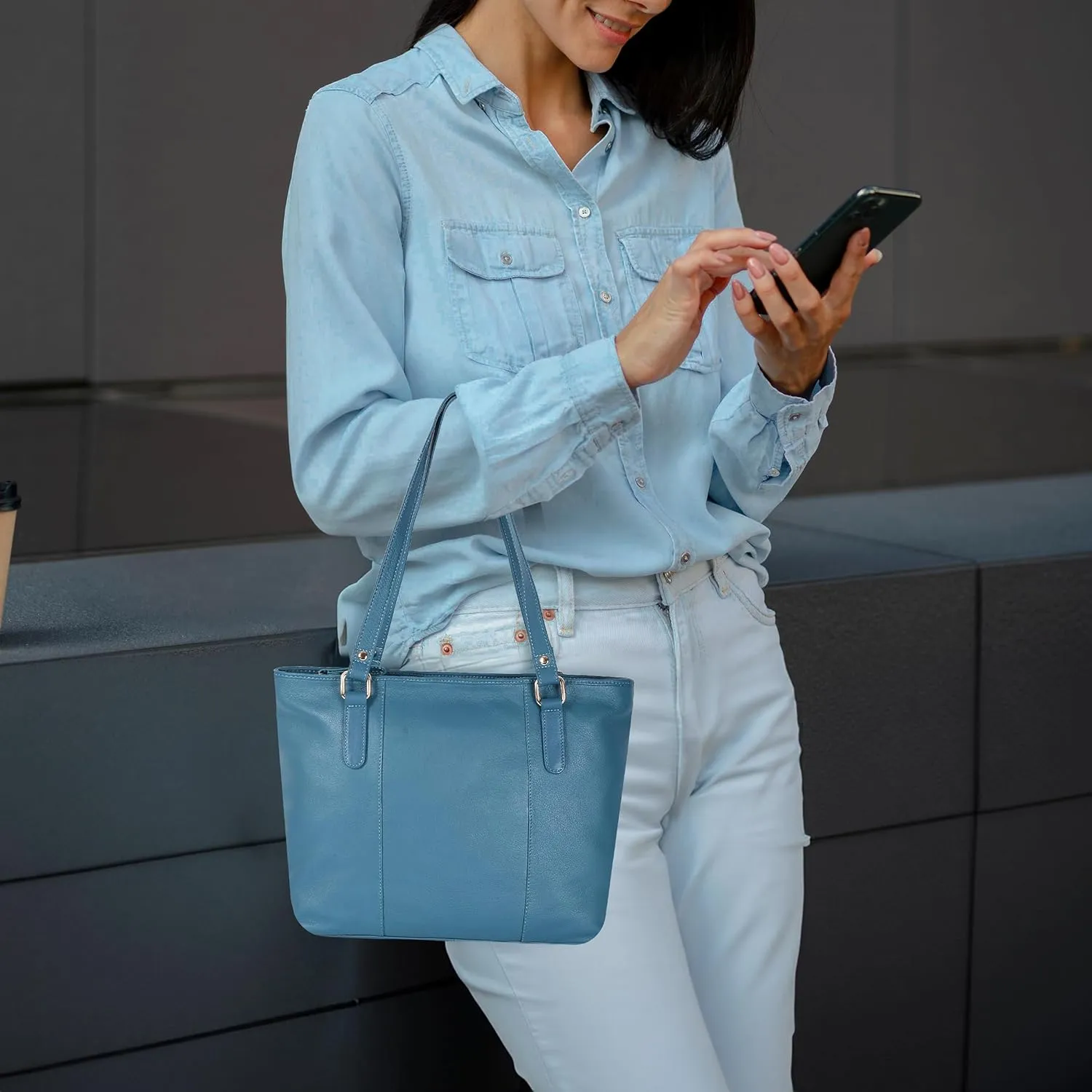 Leather Purse For Women - Real Leather Tote For Women - Ladies Shoulder Handbag For Work, Travel, Casual Use