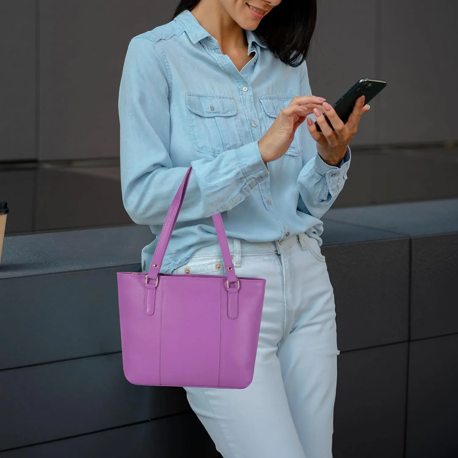 Leather Purse For Women - Real Leather Tote For Women - Ladies Shoulder Handbag For Work, Travel, Casual Use