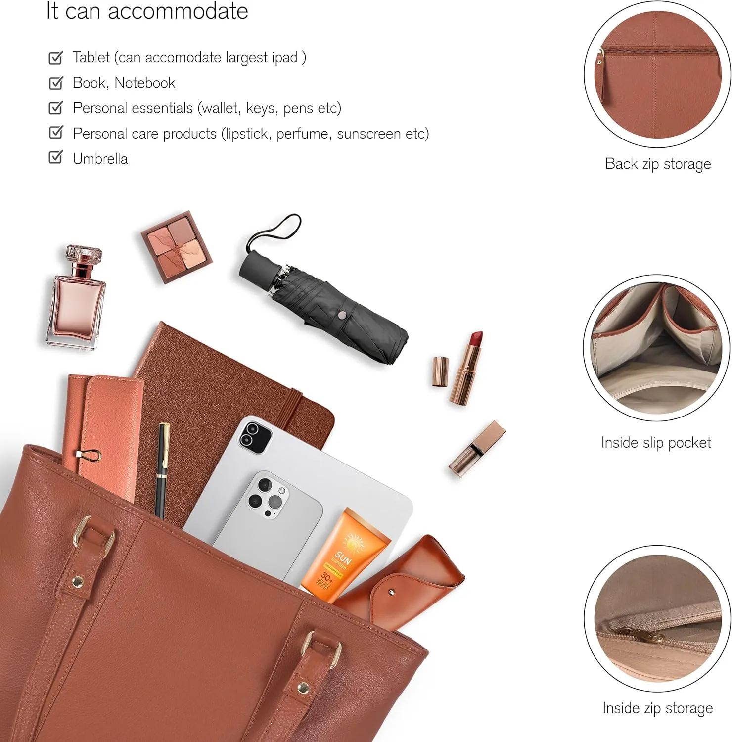 Leather Purse For Women - Real Leather Tote For Women - Ladies Shoulder Handbag For Work, Travel, Casual Use