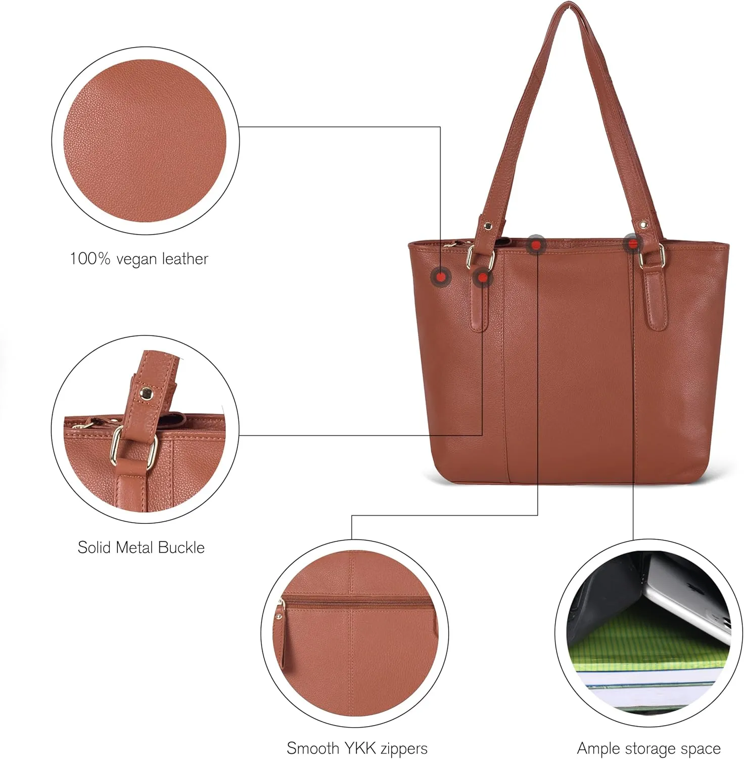 Leather Purse For Women - Real Leather Tote For Women - Ladies Shoulder Handbag For Work, Travel, Casual Use