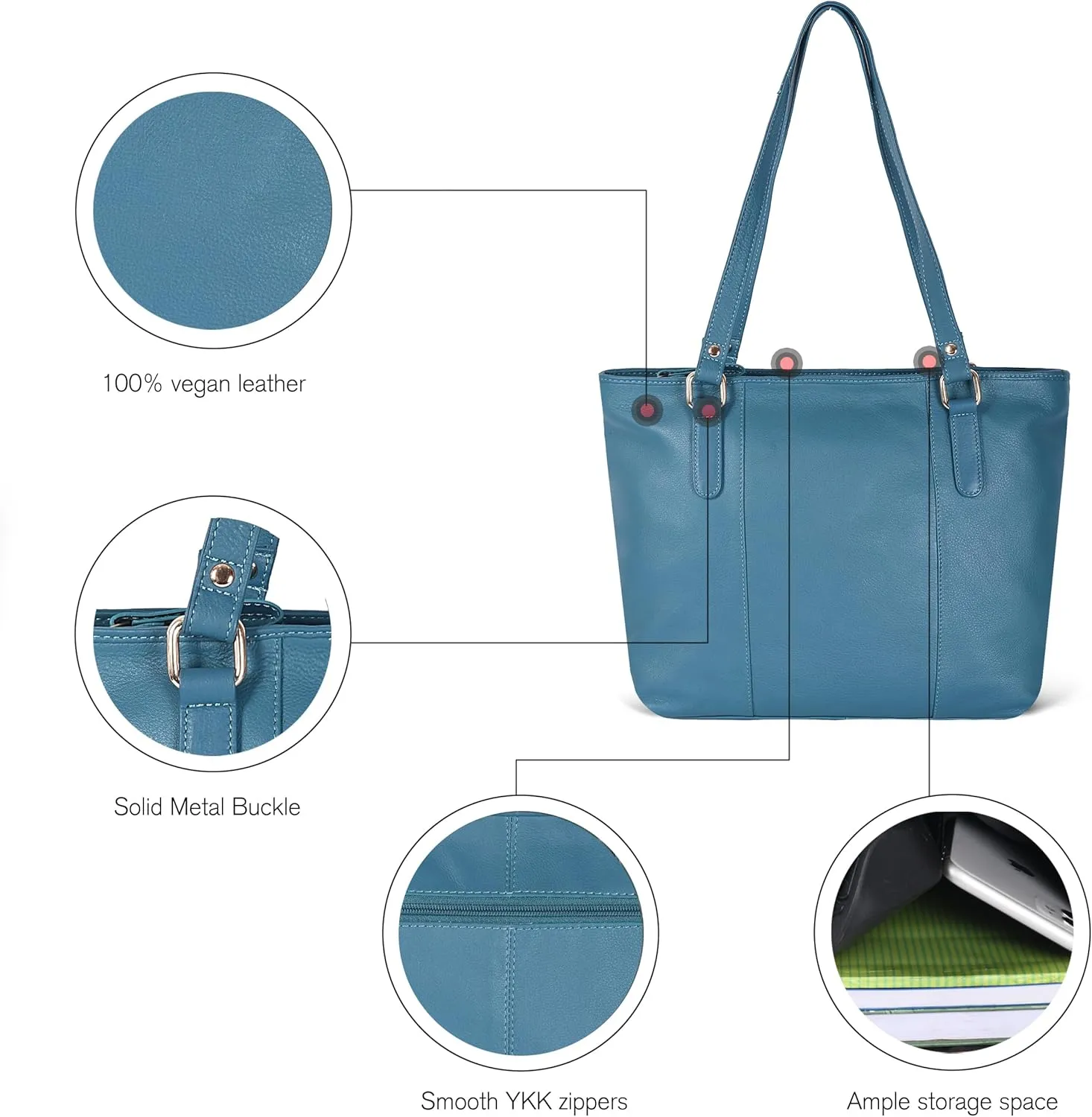 Leather Purse For Women - Real Leather Tote For Women - Ladies Shoulder Handbag For Work, Travel, Casual Use