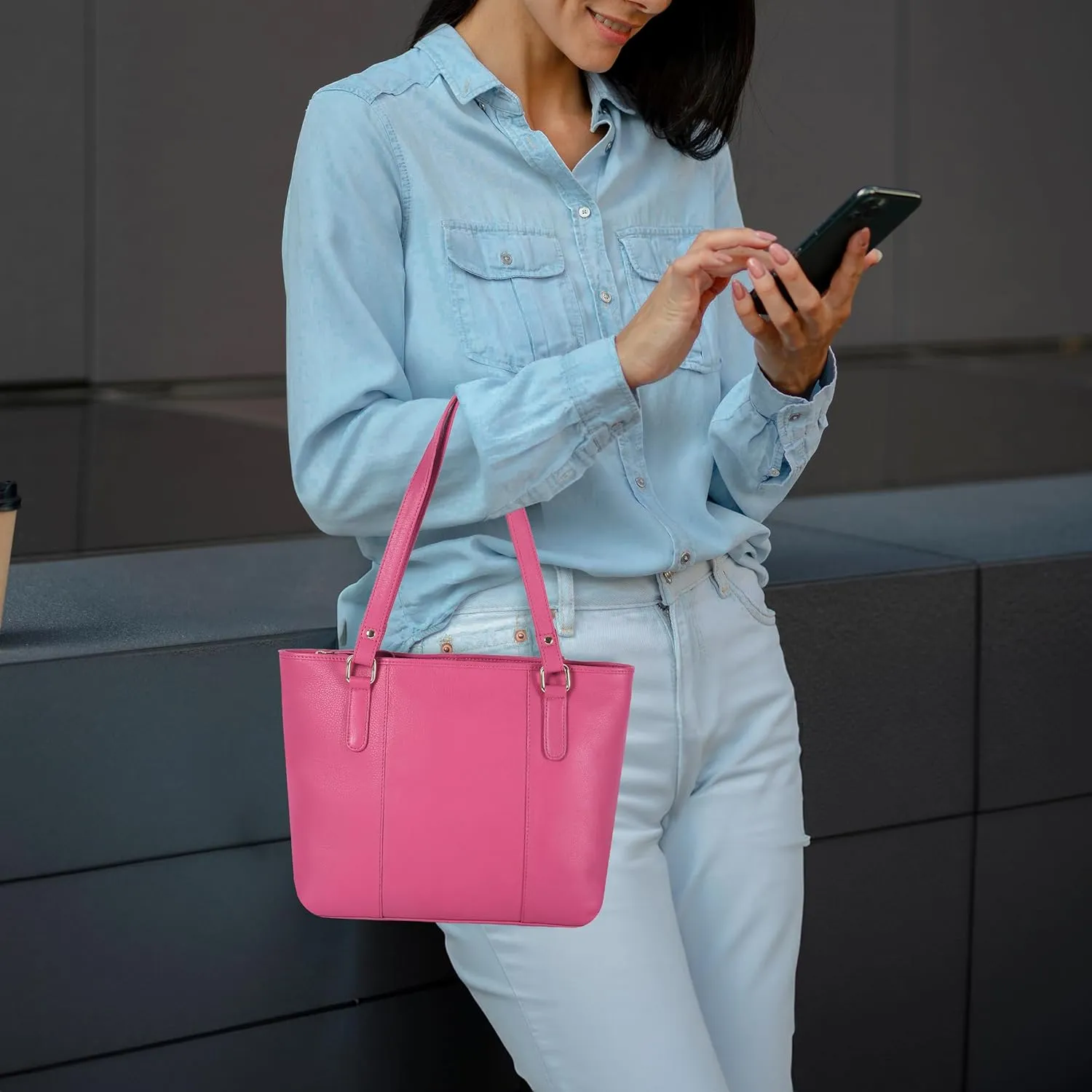 Leather Purse For Women - Real Leather Tote For Women - Ladies Shoulder Handbag For Work, Travel, Casual Use