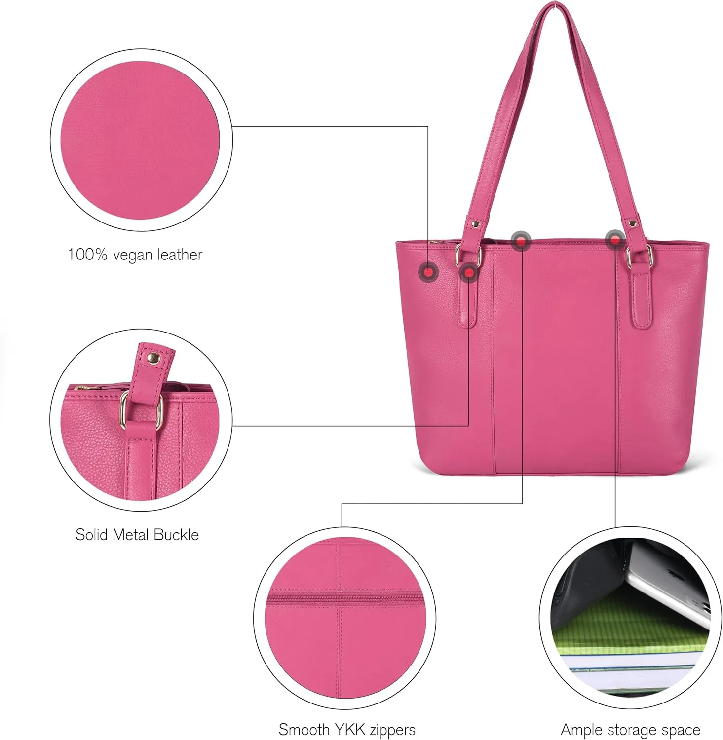 Leather Purse For Women - Real Leather Tote For Women - Ladies Shoulder Handbag For Work, Travel, Casual Use