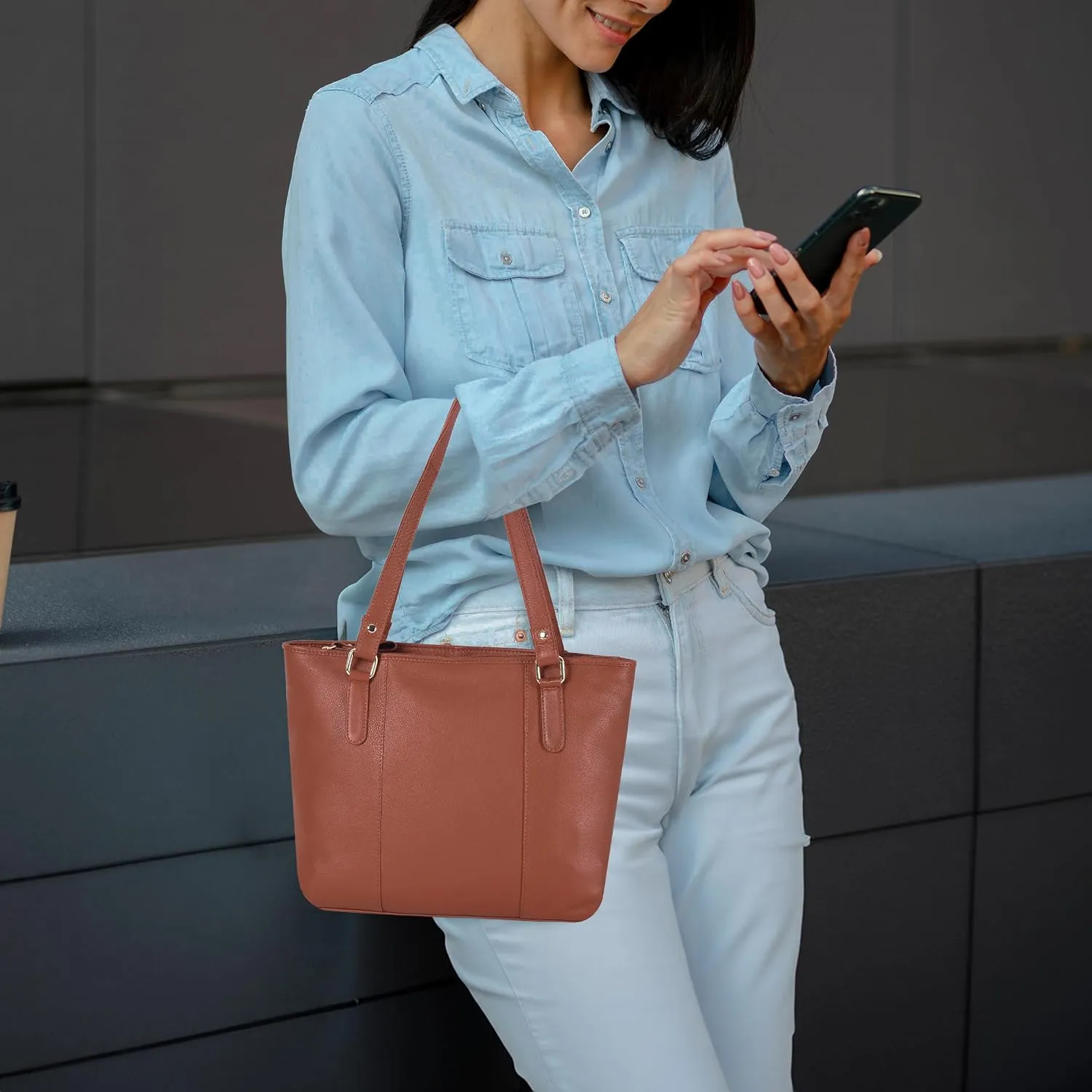 Leather Purse For Women - Real Leather Tote For Women - Ladies Shoulder Handbag For Work, Travel, Casual Use