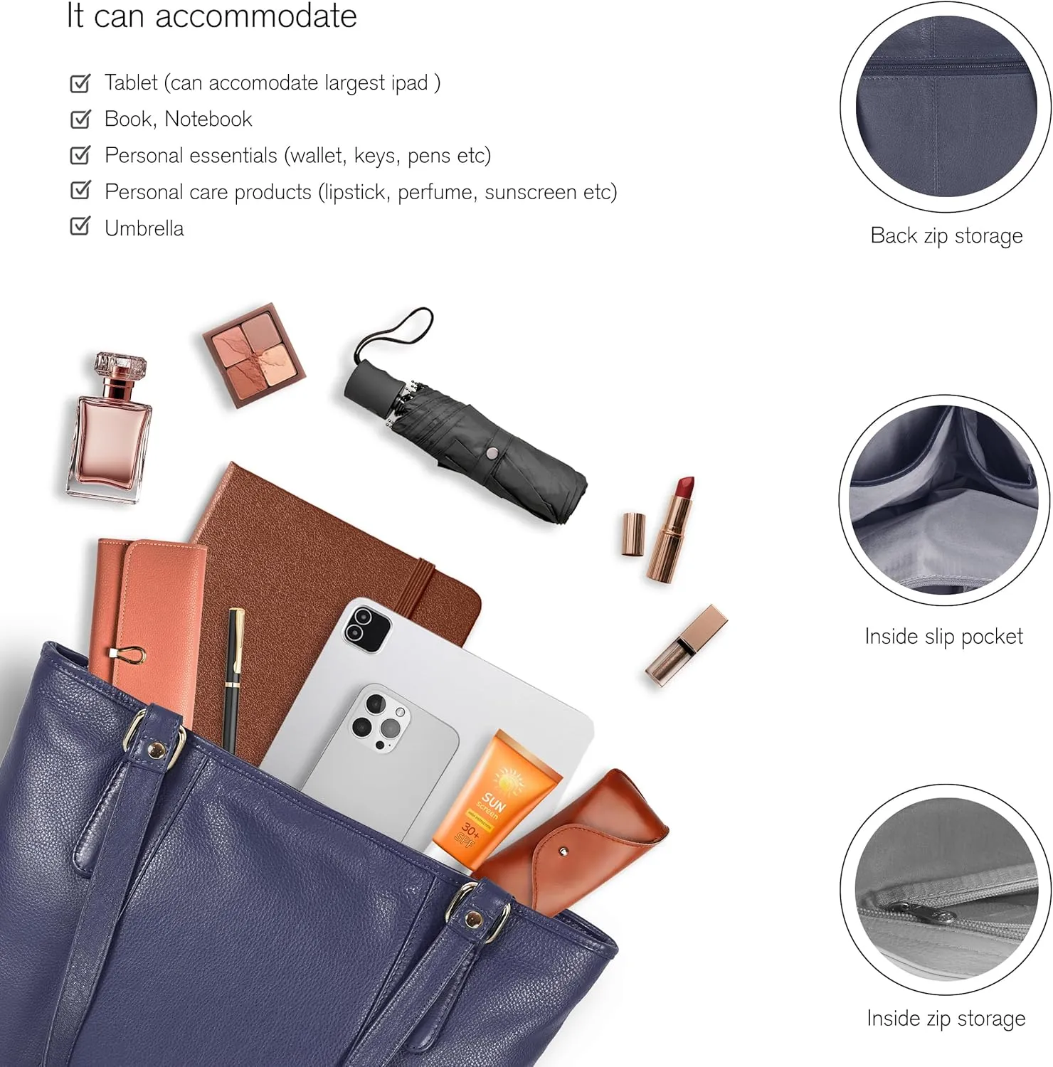 Leather Purse For Women - Real Leather Tote For Women - Ladies Shoulder Handbag For Work, Travel, Casual Use
