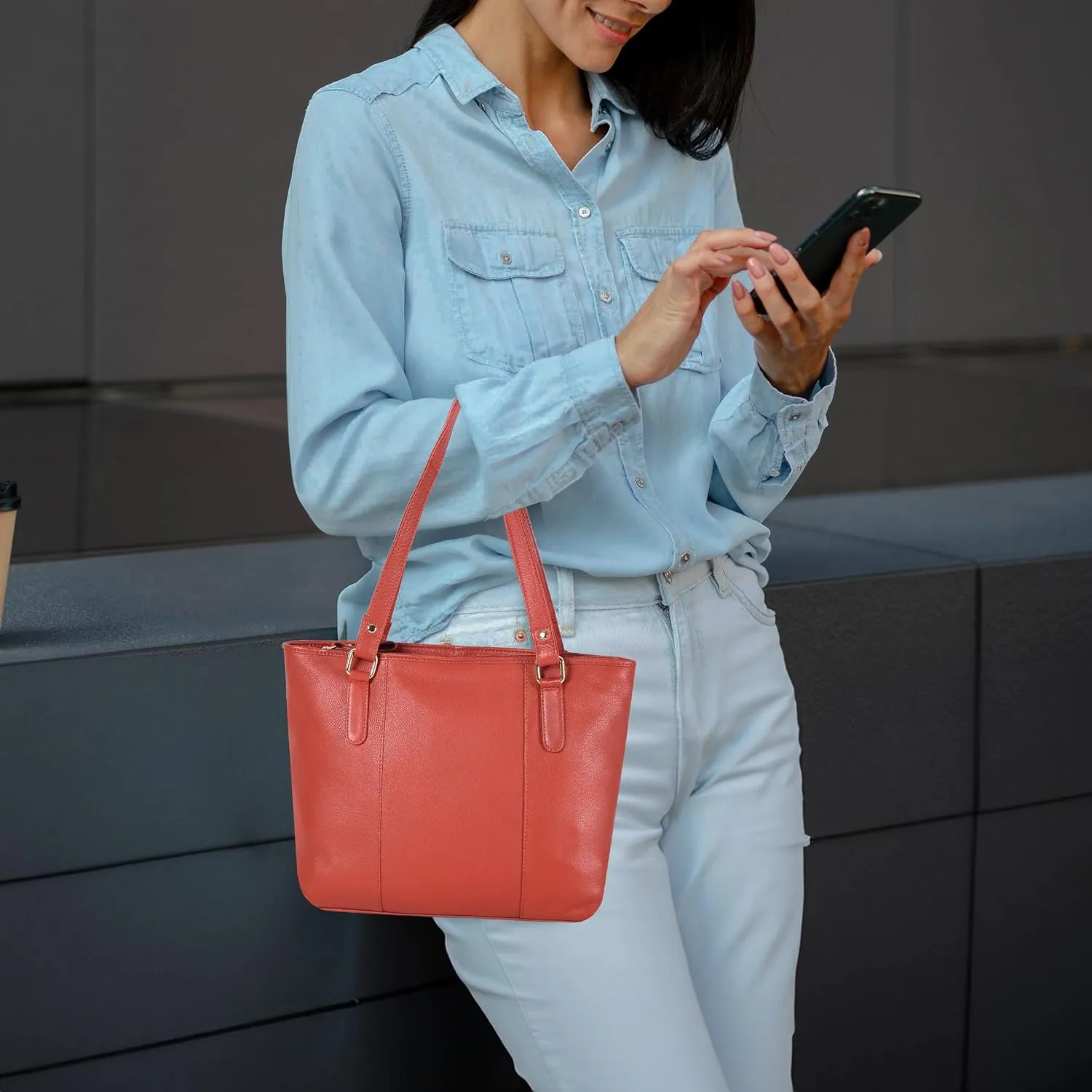 Leather Purse For Women - Real Leather Tote For Women - Ladies Shoulder Handbag For Work, Travel, Casual Use
