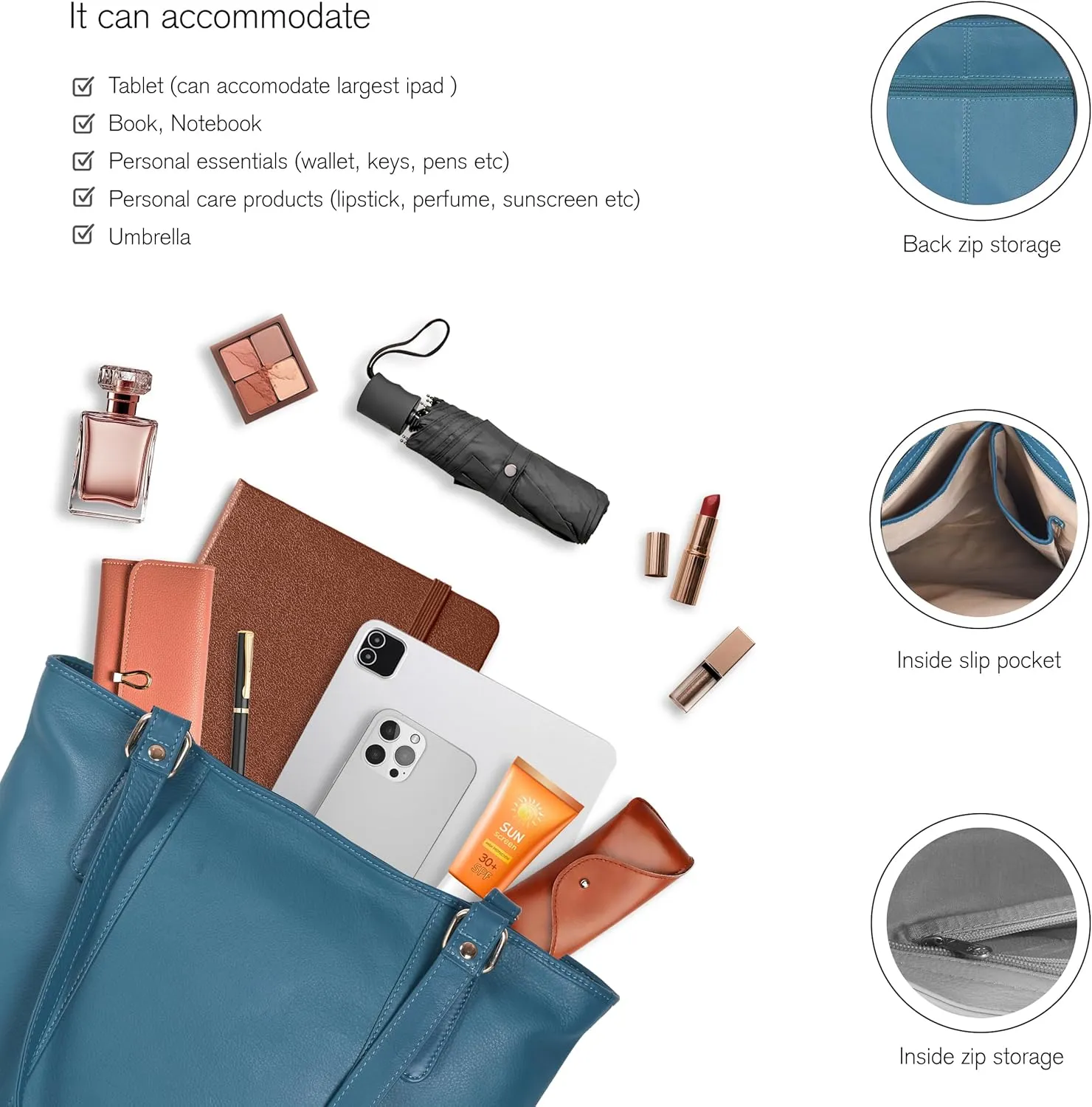 Leather Purse For Women - Real Leather Tote For Women - Ladies Shoulder Handbag For Work, Travel, Casual Use