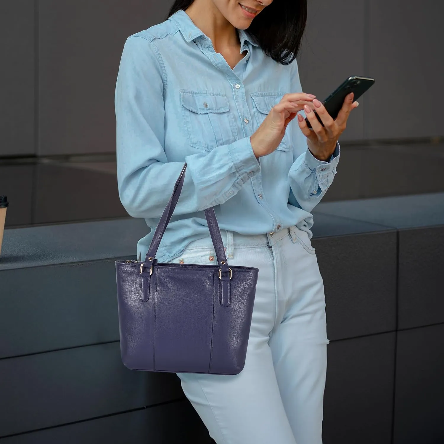 Leather Purse For Women - Real Leather Tote For Women - Ladies Shoulder Handbag For Work, Travel, Casual Use