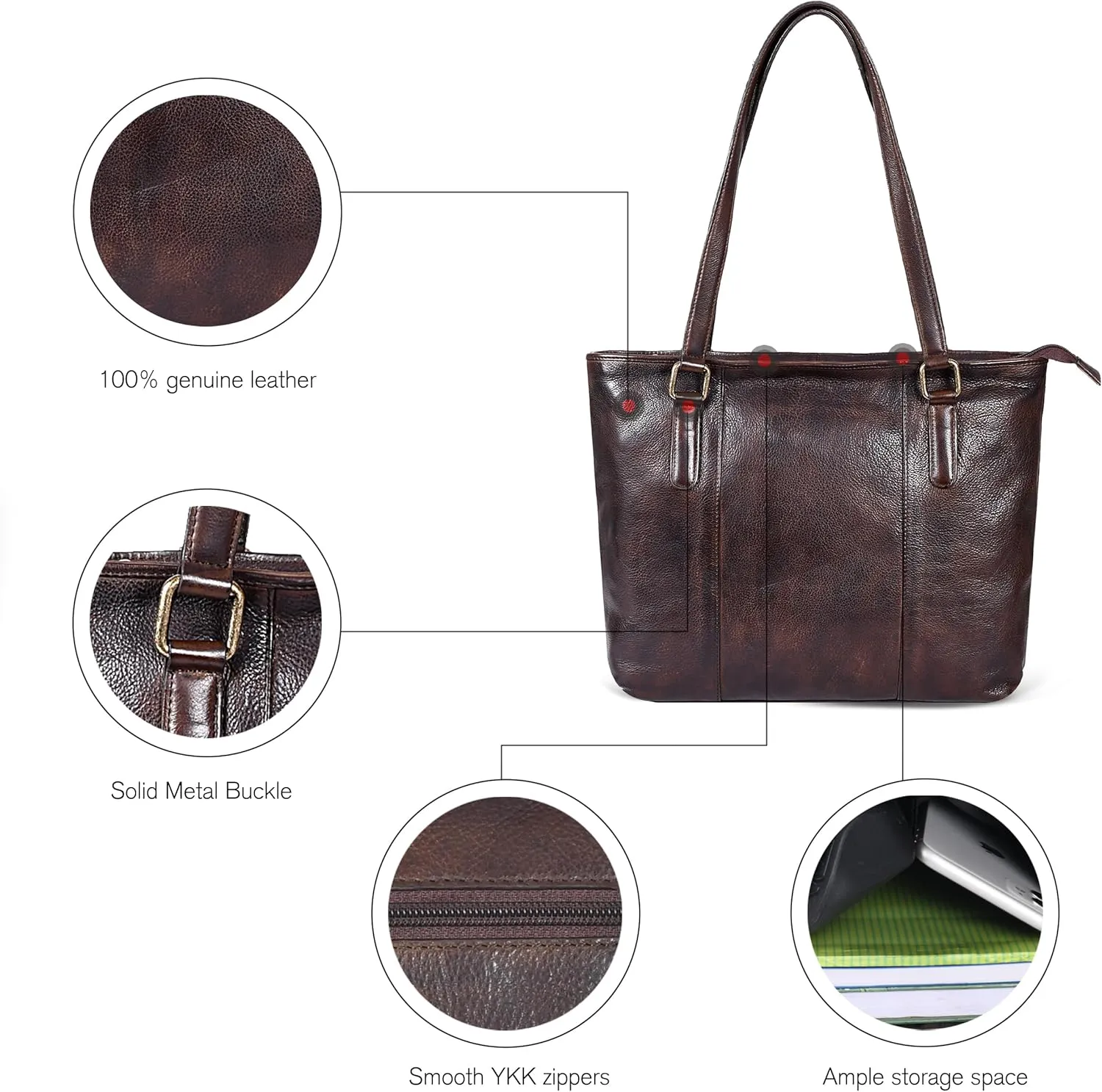 Leather Purse For Women - Real Leather Tote For Women - Ladies Shoulder Handbag For Work, Travel, Casual Use