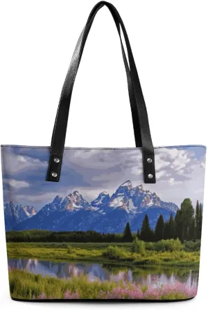Leather Tote Bag Crossbody Bags for Women Fashion Top Handle Handbag Grand Teton National Park Ladies Shoulder Bags Casual Beach Bag Gym Bages Ladies Purses for Shopping Work Travel