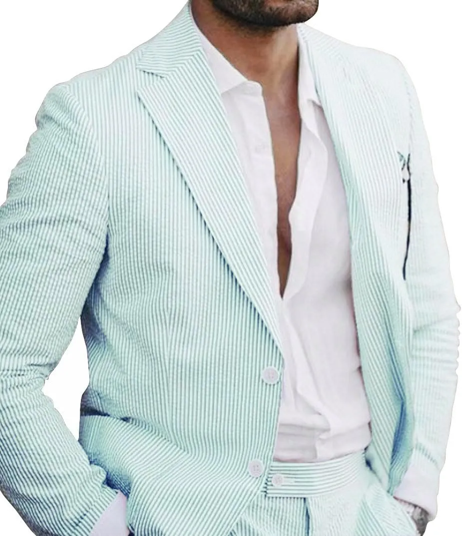 Leisure Mens Striped Seersucker Slim Fit Suit Grooms Lightweight Sear Sucker Suit for Wedding