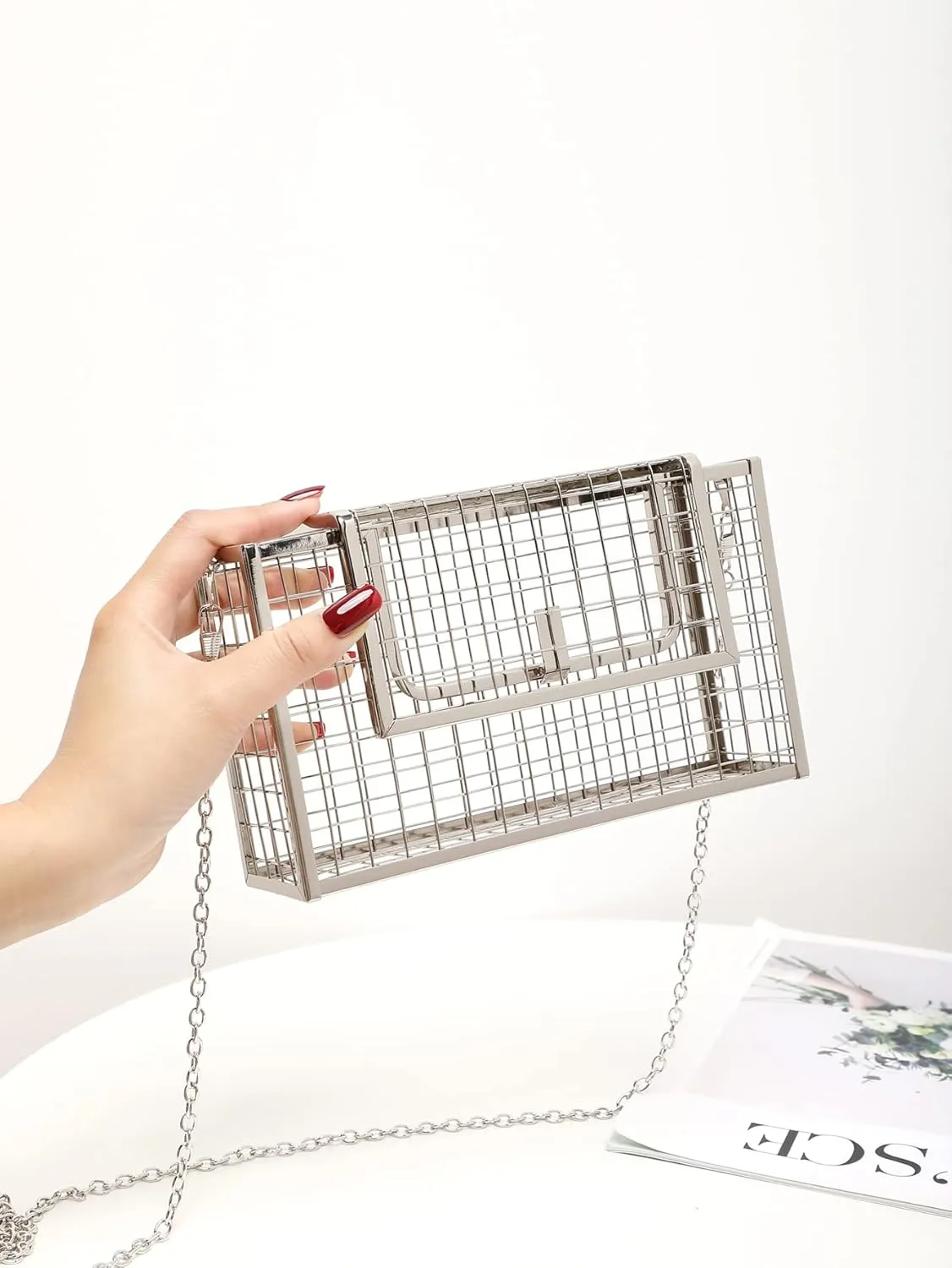 LETODE Women's Elegant Chain Cross-body Bag Metal Hollow Cage Clutch