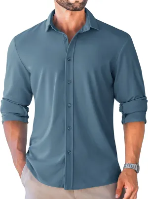 LETSEE Men's Long Sleeve Button Down Shirt Wrinkle-Free Dress Shirt Untucked Business Casual Shirt