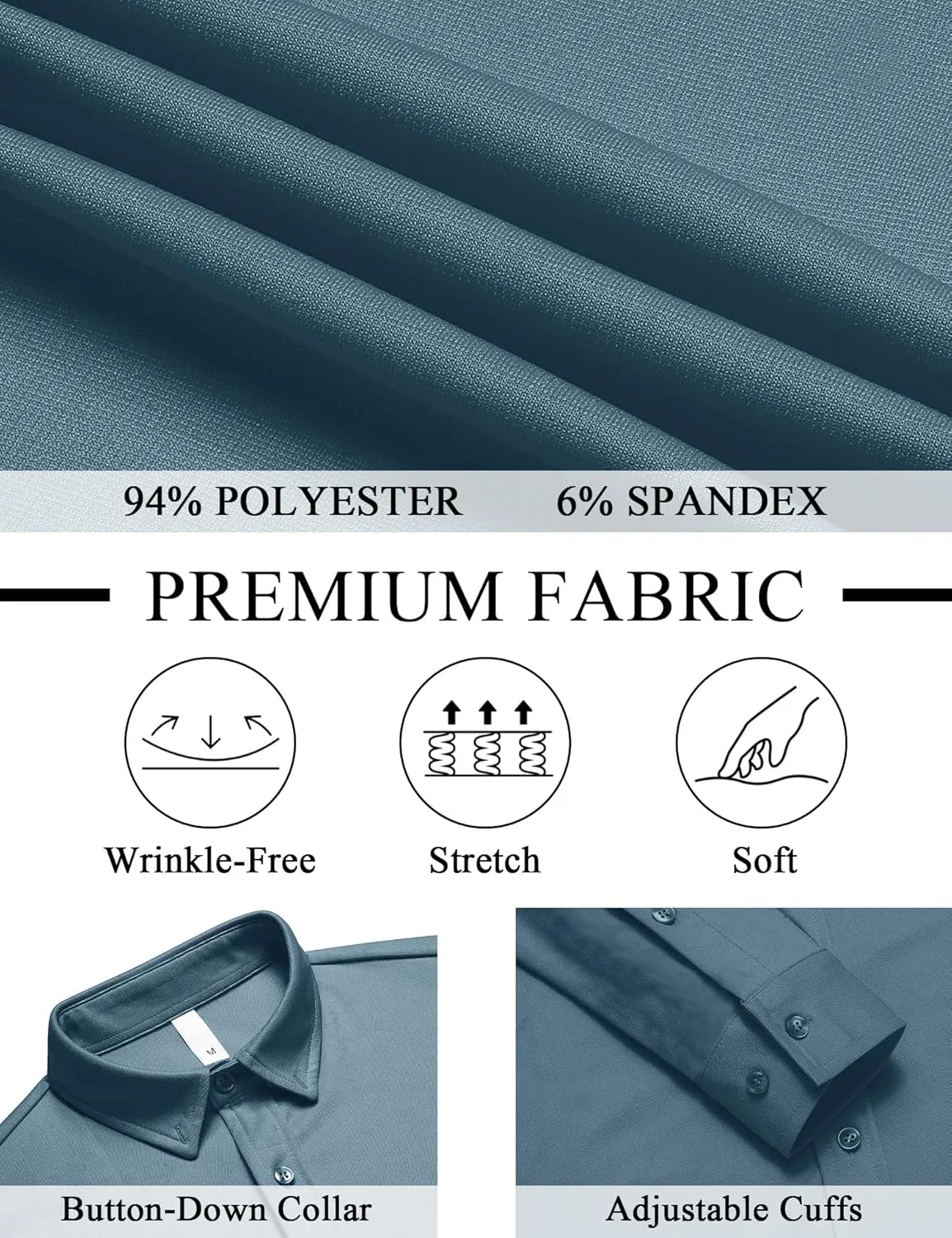 LETSEE Men's Long Sleeve Button Down Shirt Wrinkle-Free Dress Shirt Untucked Business Casual Shirt
