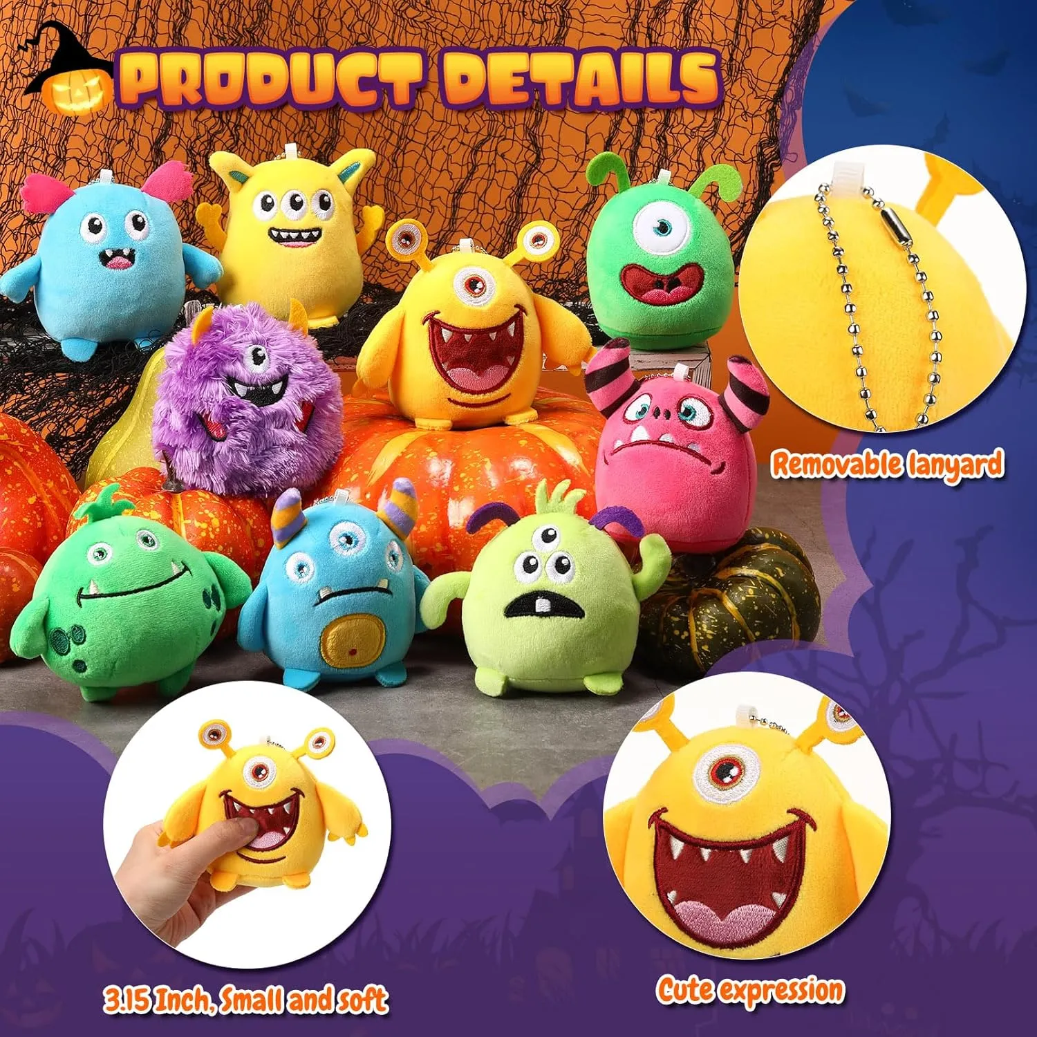 Libima 9 Pcs Mini Stuffed Animals Keychains 3.15 Inch Small Plush Ornaments Bulk Cute Plush Toys for Baby Shower Birthday Party Decors Gift Bags Fillers Easter Basket Stuffers(Monsters)